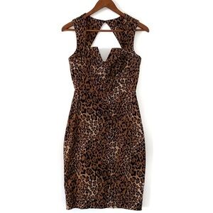 Vtg Rubber Ducky Bodycon Pin up evening/work leopard print midi dress s